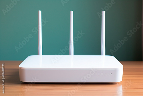 High-tech WiFi router modem on a surface. advanced technology and wide range. WI-FI router