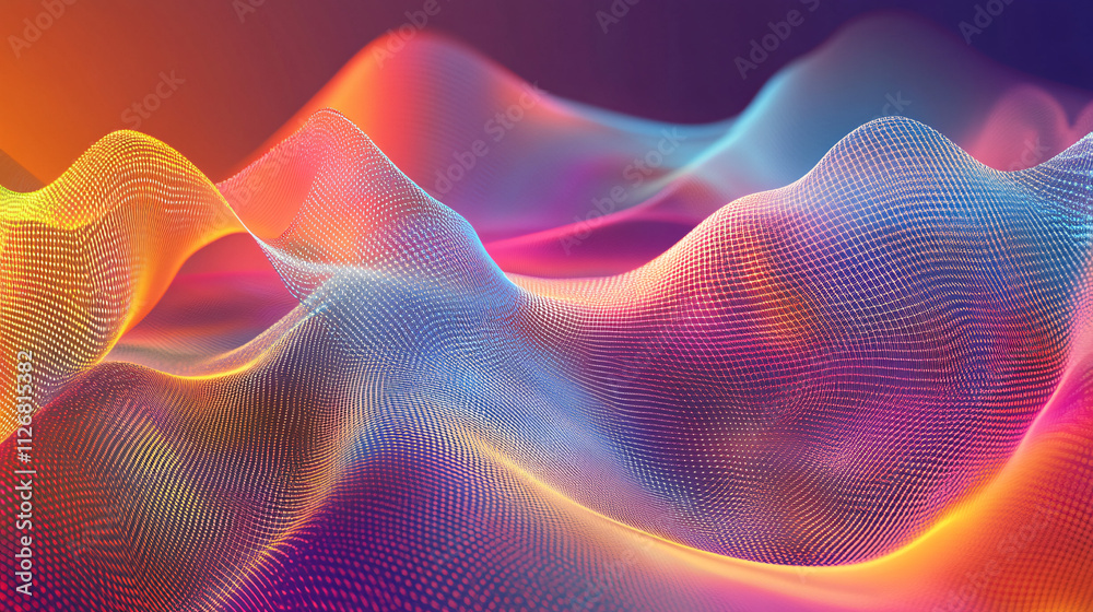 Abstract digital waves, with a mesh-like structure and gradient colors, symbolizing data and information flow. Abstract digital waves, with a mesh-like structure and gradient colors, symbolizing data and information flow.