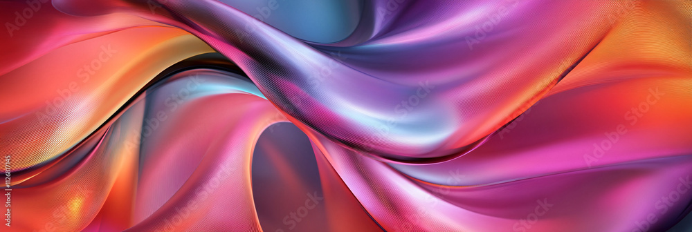 Obraz premium Abstract flowing ribbons of color, intertwining and curling in 3D space, with smooth gradients and soft light. 