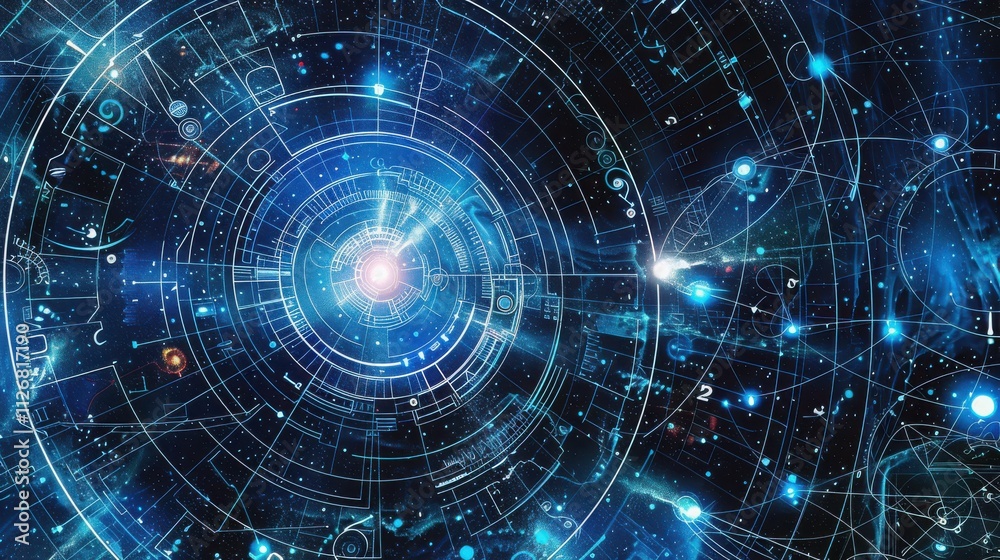 Fototapeta premium Abstract Cosmic Blueprint Celestial Navigation System