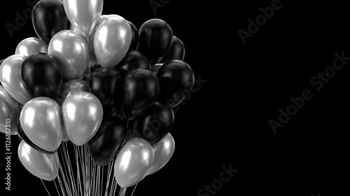 Black and Silver Balloons on Solid Black Background