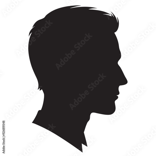 Man head right side silhouette on  white background  
