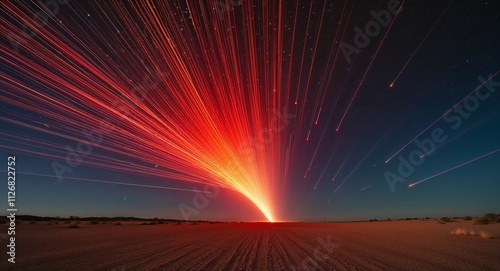Using red and orange streak effects to simulate fiery meteor showers sweeping into the horizon