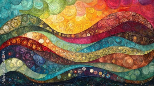 Abstract Colorful Swirling Wave Landscape Art