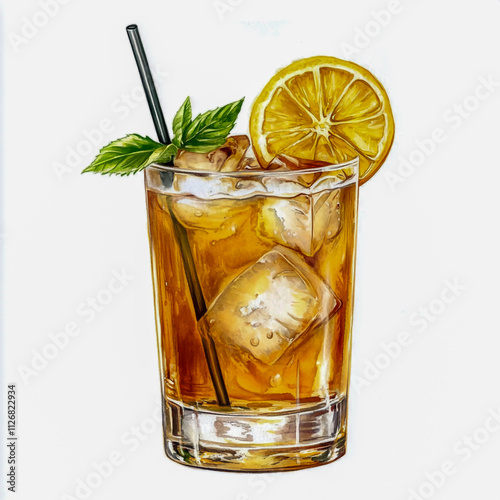 Arnold Palmer cocktail on white background.