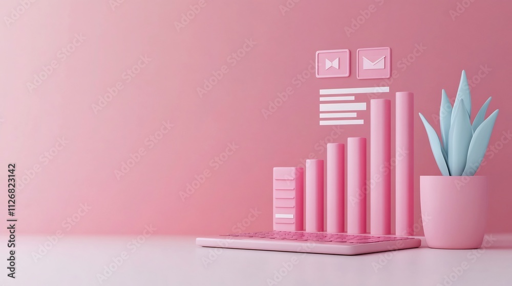 3D Bar Graph Visualizing Tax Filing Progress with Digital Payment Icon 3D Bar Graph Visualizing Tax Filing Progress with Digital Payment Icon