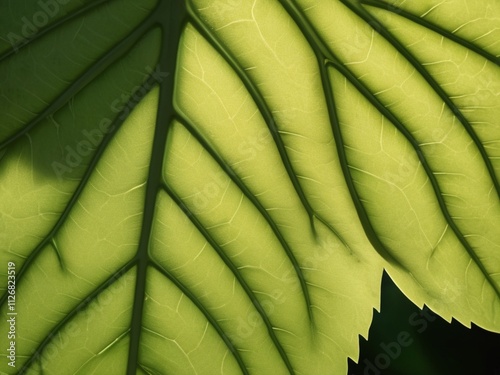 Leaf veins with soft sunlight shining through them photo