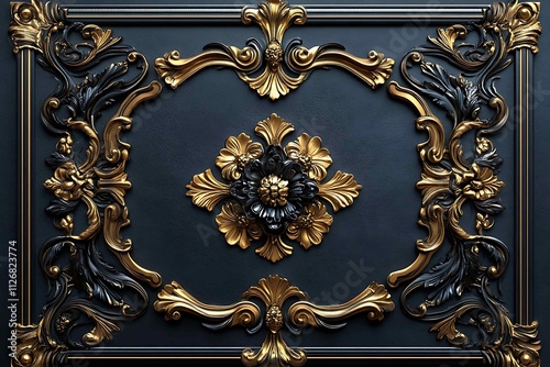 vintage frame with gold ornament on black background. photo