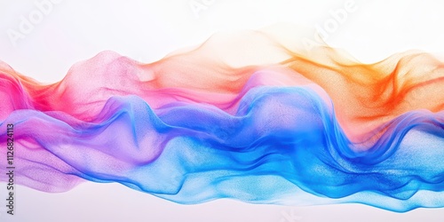 Radiant burst of colored powders in blue, pink, and orange hues creating cascading waves against a minimalist white background.