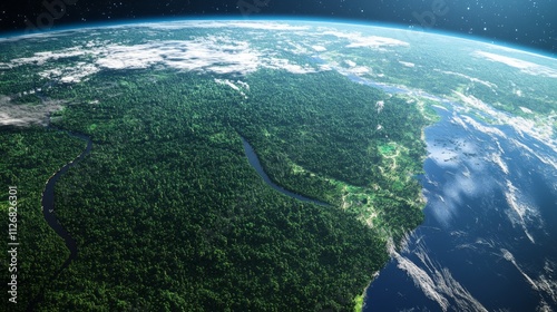 Ultra detailed, photorealistic depiction of Earth from space with a focus on the East African Rift