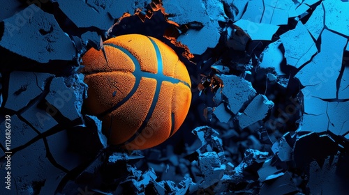 Wallpaper Mural Basketball breaking through blue cracked wall. Torontodigital.ca