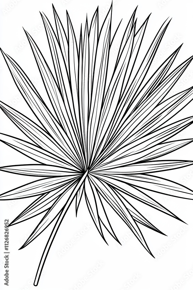 Fototapeta premium Elegant Line Art Palm Leaf Drawing, Tropical Botanical Illustration