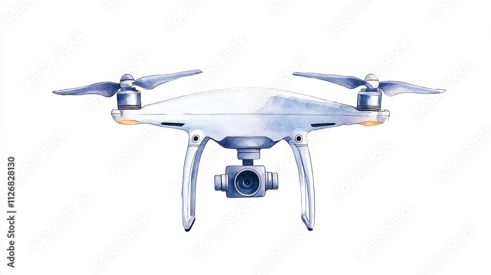 Futuristic Watercolor Drone Carrying Package on White Background Futuristic Watercolor Drone Carrying Package on White Background