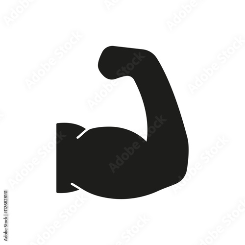 Flexed Muscle Arm Silhouette Icon, Symbolizing Physical Strength And Workout. Fitness And Bodybuilding. Isolated Vector Illustration