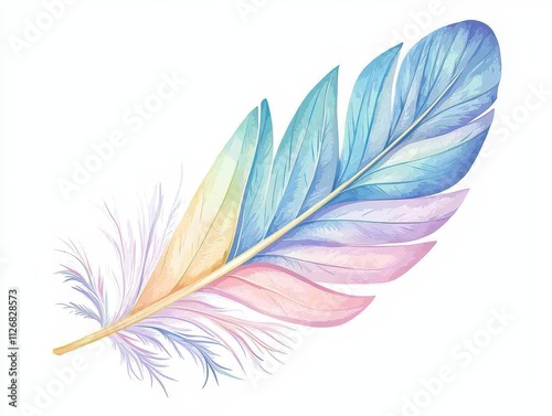 A beautifully styled watercolor feather featuring soft pastel colors and delicate details, evoking a sense of lightness and creativity.