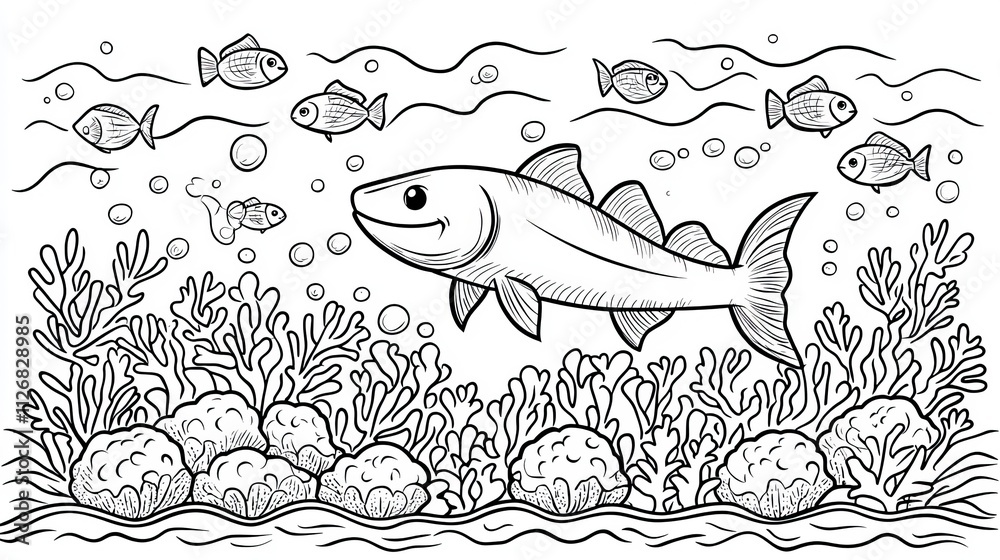 Underwater Scene with Cod and Coral Reef Underwater Scene with Cod and Coral Reef