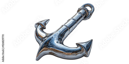 Shiny metallic anchor isolated on transparent background