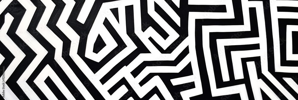 Abstract maze-like geometric design, with interconnected pathways in bold black and white. Abstract maze-like geometric design, with interconnected pathways in bold black and white.