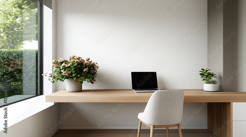 Trendy Contemporary Home Office with Indoor Floral Serenity and Productivity Trendy Contemporary Home Office with Indoor Floral Serenity and Productivity