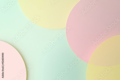 Wallpaper Mural A pastel background of smooth overlapping circles in blush pink, light yellow, and soft green, creating harmony. Torontodigital.ca