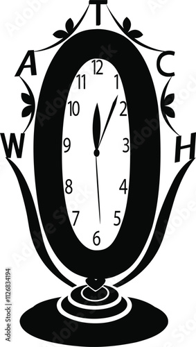 A beautiful table clock silhouette design on a white background