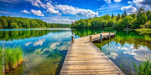 Ludington State Park Summer Lake: Wooden Dock, Michigan Wilderness Scenery photo