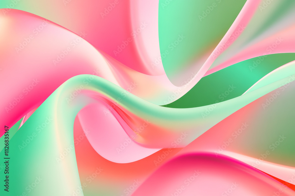 Naklejka premium A vibrant neon background with smooth, flowing ribbons of pink and green light, blending into a seamless gradient.