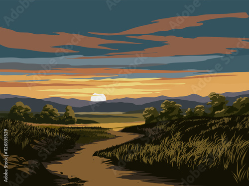 Besutiful rural sunset landscape