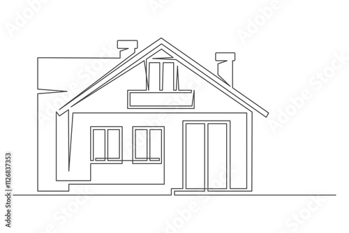 Continuous drawing of one line of a home. Insurance concept. Building isolated on a white background. Vector illustration