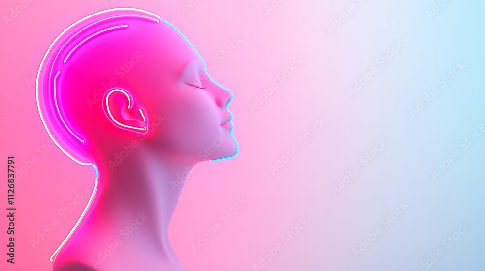 Neon-Lit 3D Head - Futuristic Glowing Conceptual Design Neon-Lit 3D Head - Futuristic Glowing Conceptual Design