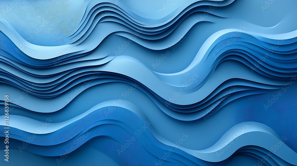 Fototapeta premium Abstract blue wavy layered background.