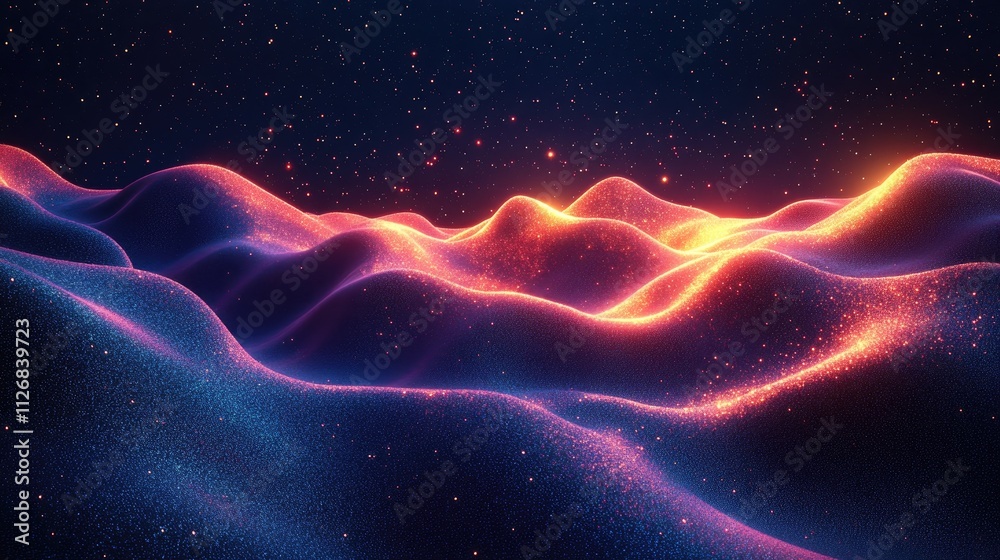 Colorful zigzag and geometric patterns overlap against a dark, starry background, creating depth with bold, vibrant lines Colorful zigzag and geometric patterns overlap against a dark, starry background, creating depth with bold, vibrant lines