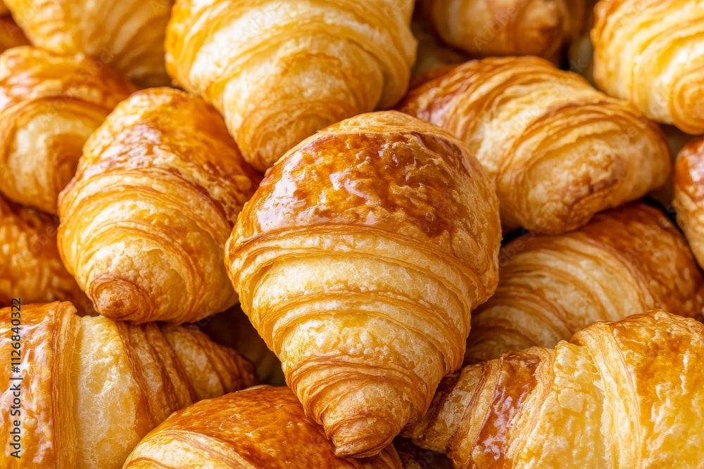 Freshly Baked Flaky French Croissants in Display Freshly Baked Flaky French Croissants in Display