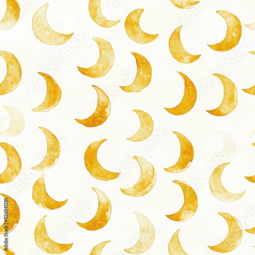 Celestial patterns with gold crescent moons on a light background creating a whimsical and enchanting design