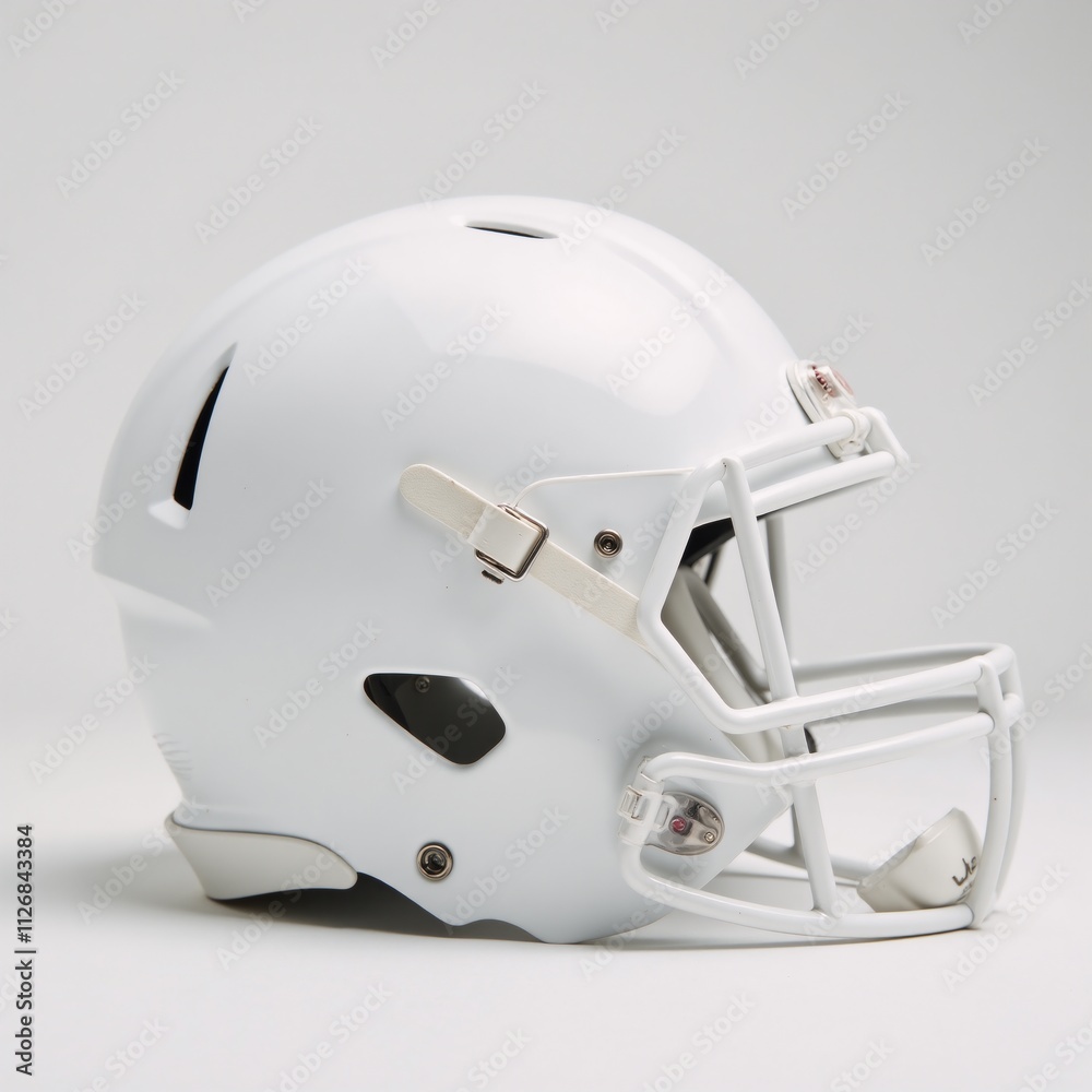 Fototapeta premium Close-up of an isolated white football helmet against a plain white backdrop
