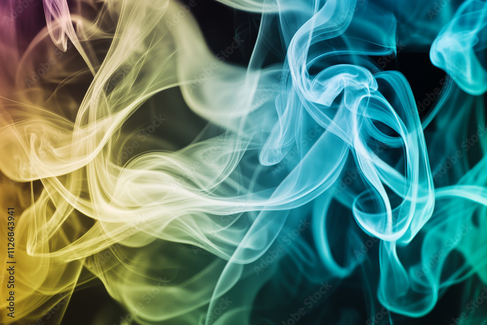 A color smoke background of cool turquoise, seafoam green, and light yellow, drifting over a dark, neutral base. A color smoke background of cool turquoise, seafoam green, and light yellow, drifting over a dark, neutral base.