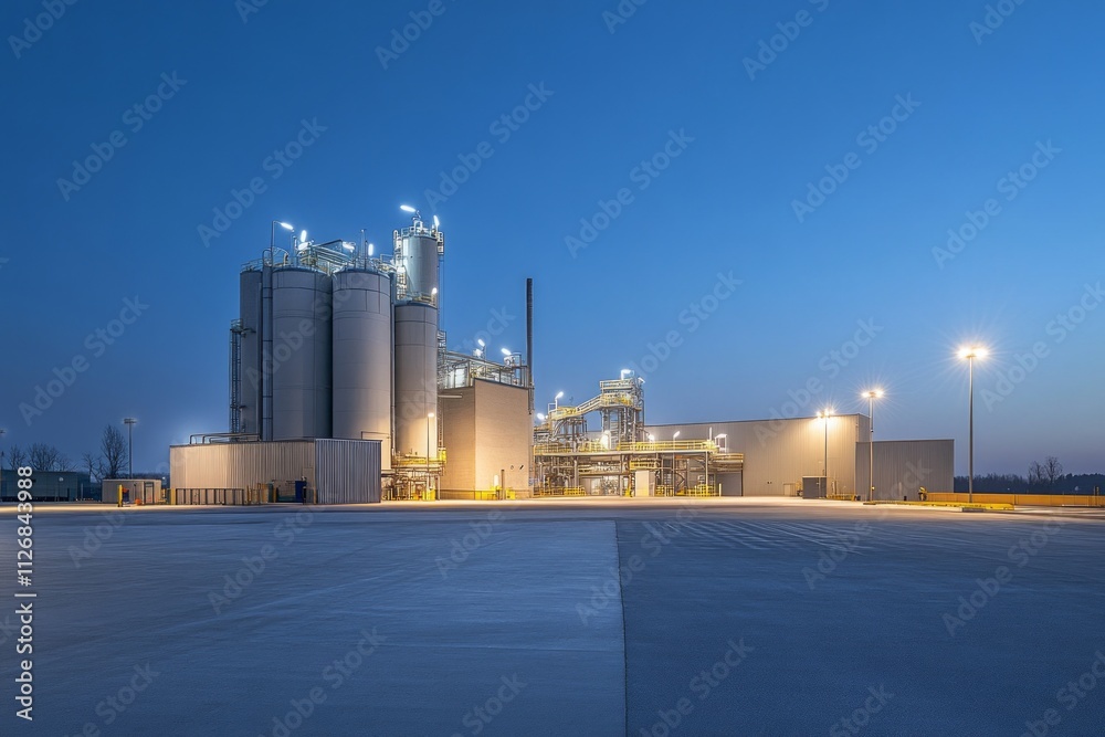 Modern Industrial Plant at Night - Stunning Facility Architecture Modern Industrial Plant at Night - Stunning Facility Architecture