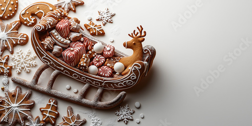 Christmas gingerbread sleigh with reindeer and candy-filled treats