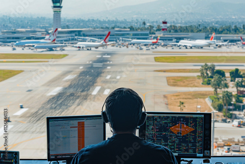 Wallpaper Mural Air traffic controller managing flights at airport control tower Torontodigital.ca
