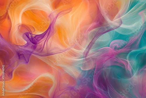 Wallpaper Mural A vivid color smoke background of swirling, intertwined plumes in magenta, cyan, and orange, creating depth. Torontodigital.ca