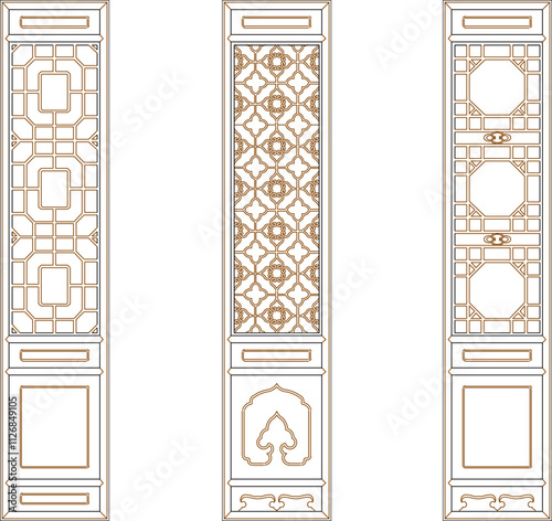 Vector sketch illustration of the silhouette of a classical vintage ethnic Chinese traditional door backdrop design.eps
