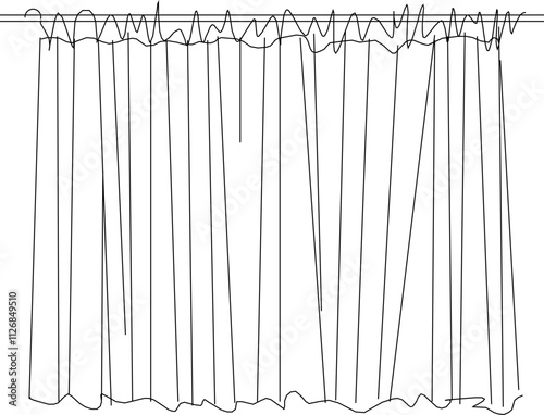 Vector sketch illustration of the interior design silhouette of fabric curtains for room dividing partitions.eps