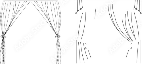 Vector sketch illustration of the interior design silhouette of fabric curtains for room dividing partitions.eps