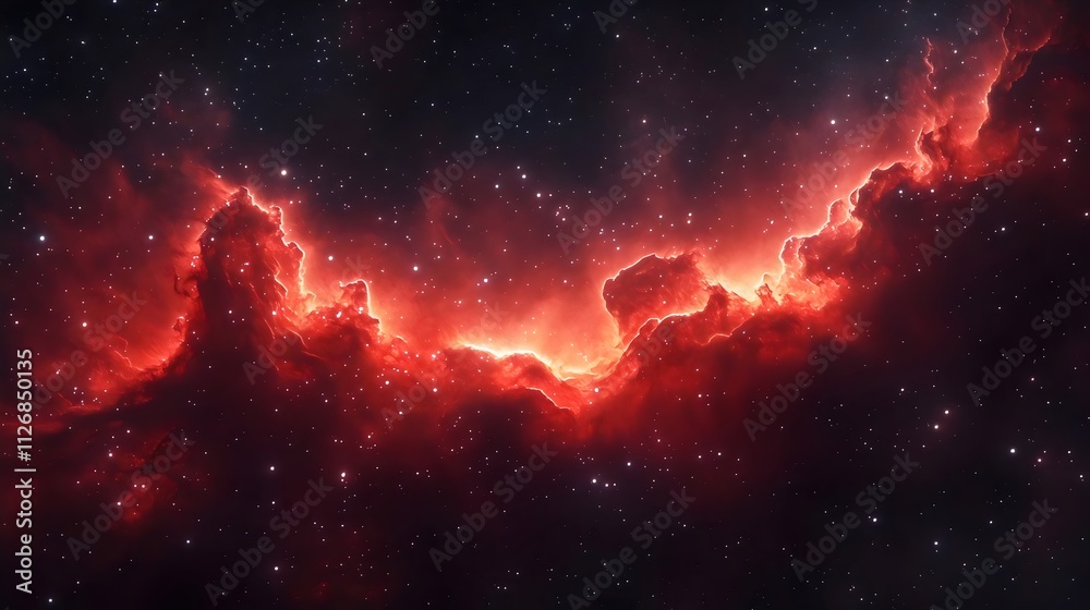 Fototapeta premium A red cloud of gas and dust in space with many stars