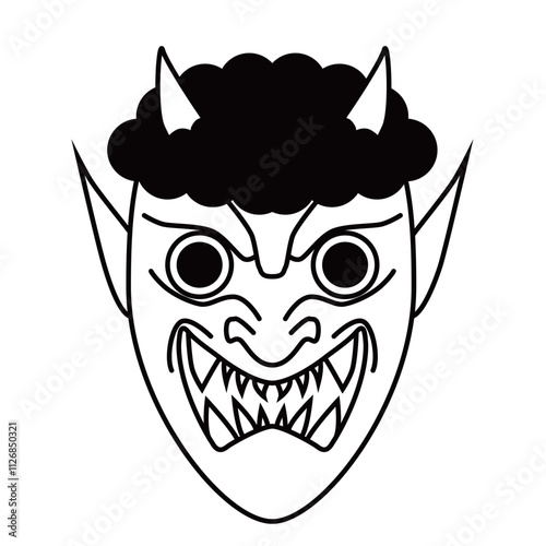 シンプルな鬼のお面イラスト（白黒）