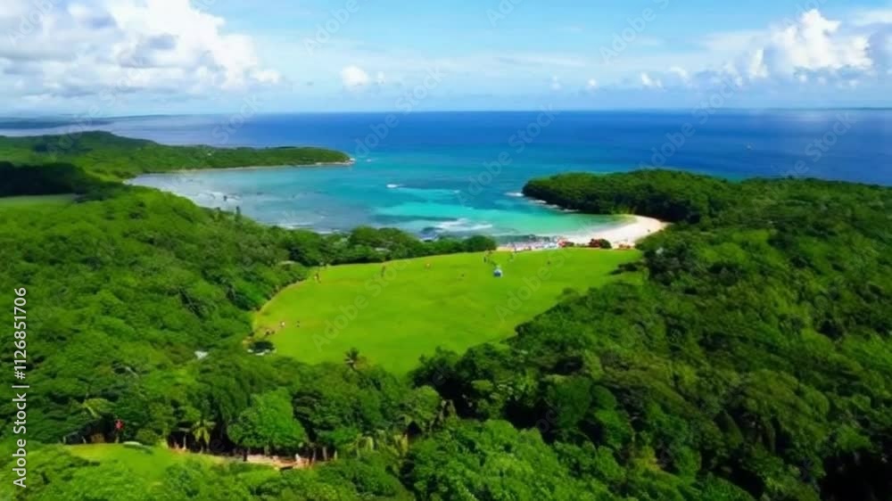 Dream trip to green island. Outdoor adventure travel to beautiful Hawaii beach. Cinematic wild nature aerial 4K. Slow motion waves of transparent green sea waters. Untouched nature on sunny summer day Dream trip to green island. Outdoor adventure travel to beautiful Hawaii beach. Cinematic wild nature aerial 4K. Slow motion waves of transparent green sea waters. Untouched nature on sunny summer day