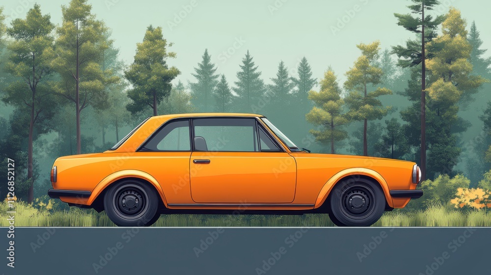 Fototapeta premium a cartoon of an orange car