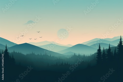 Blue hills with winter tress
