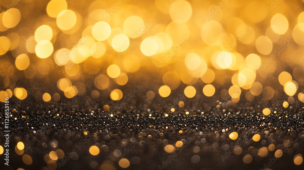 Abstract Glittering Bokeh Lights in Black and Gold Background