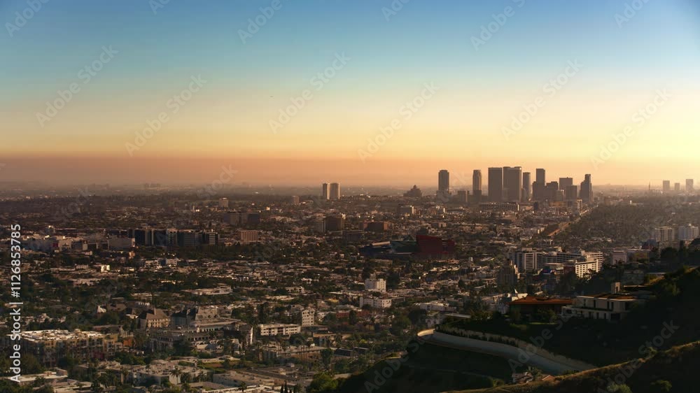 Los Angeles To Santa Monica Sunset Time Lapse from Hollywood Hills Wide California USA Los Angeles To Santa Monica Sunset Time Lapse from Hollywood Hills Wide California USA